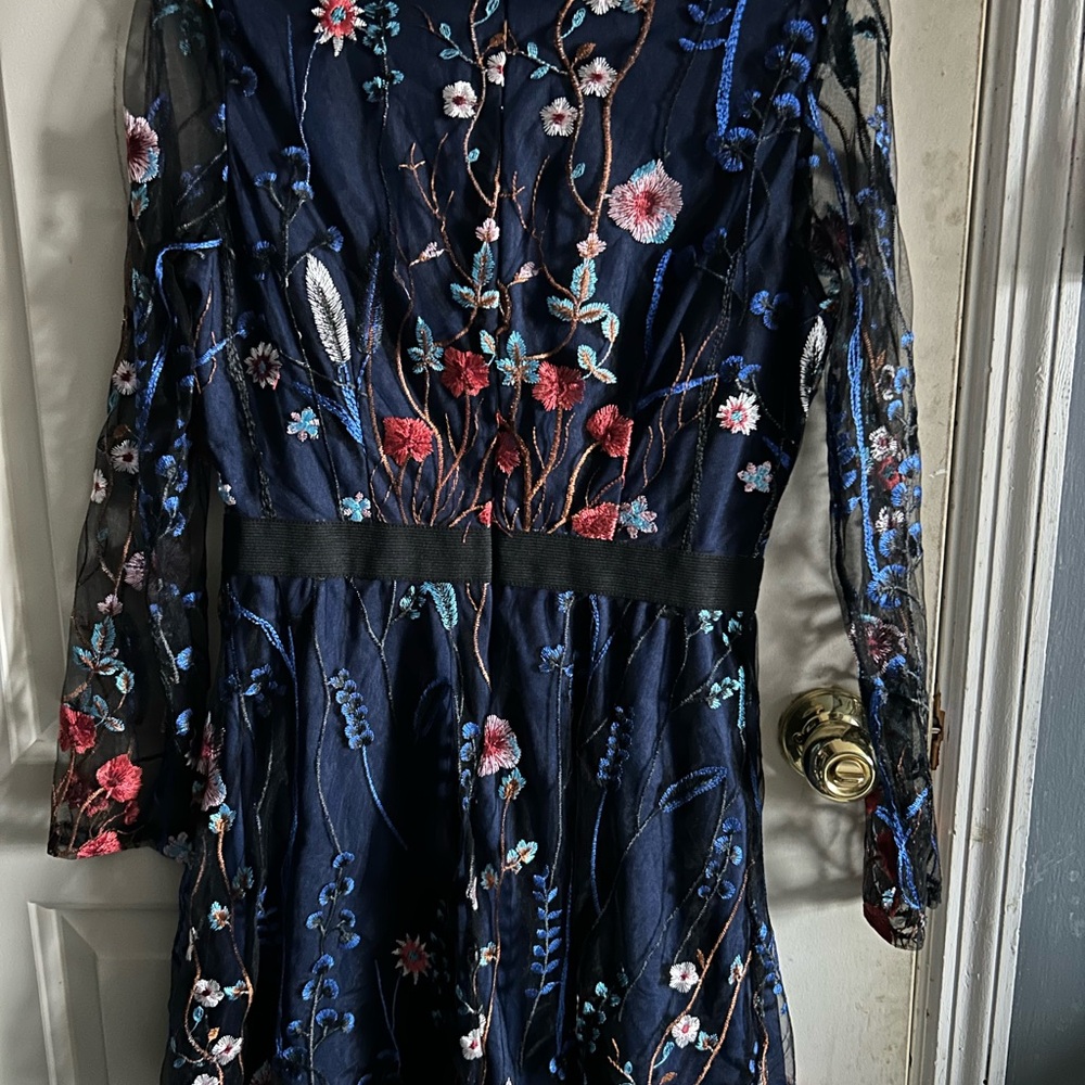 CBR Midnight Blue Dress with Floral Embroidery